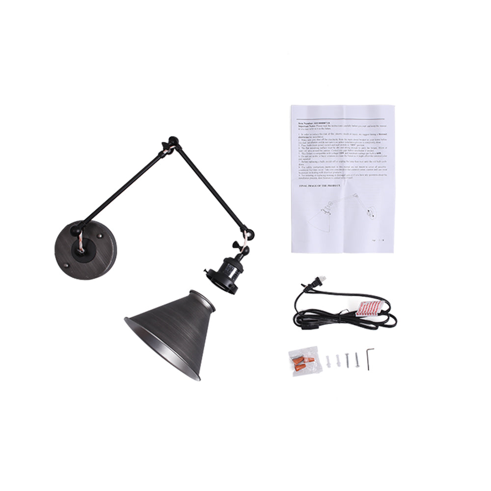 Luz de Pared de Brazo Oscilante con Cono de 1 Luz de Estilo Mid-Century para Dormitorio