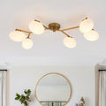 Montaje Semi Flush Lineal de Vidrio Elíptico de 6 Luces Estilo Mediados de Siglo
