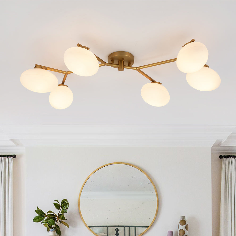 Montaje Semi Flush Lineal de Vidrio Elíptico de 6 Luces Estilo Mediados de Siglo