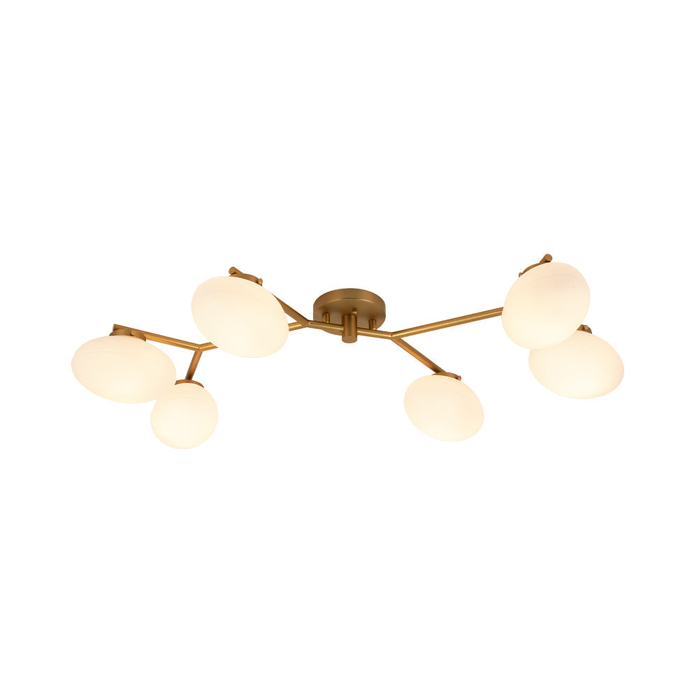 Montaje Semi Flush Lineal de Vidrio Elíptico de 6 Luces Estilo Mediados de Siglo