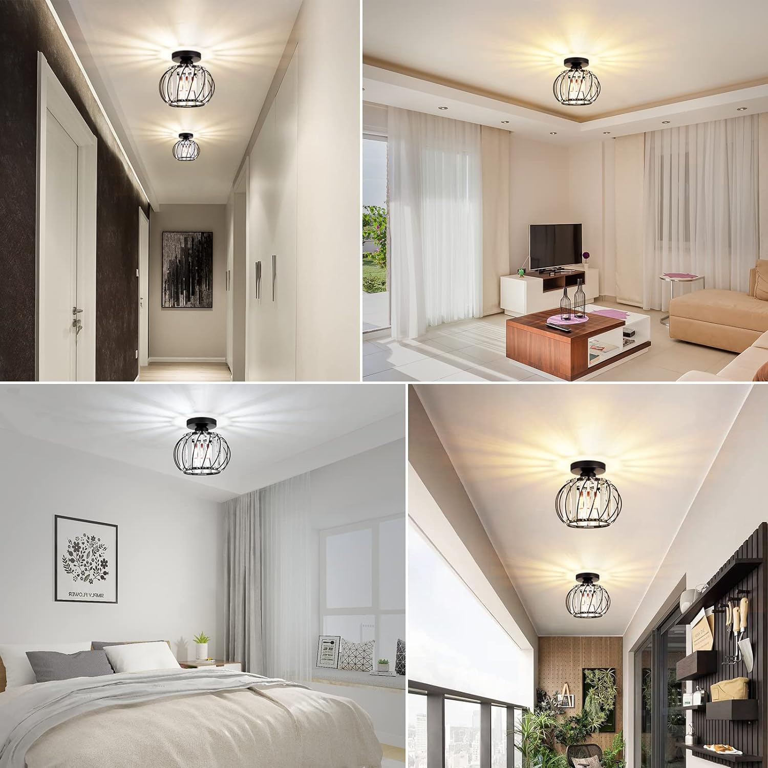 Luz de Techo Elegante con Montaje Empotrado y Acentos de Vidrio para Pasillos