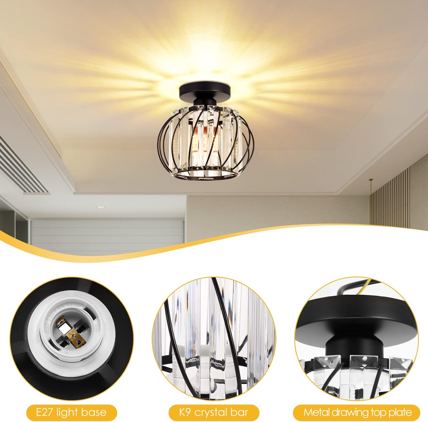 Luz de Techo Elegante con Montaje Empotrado y Acentos de Vidrio para Pasillos