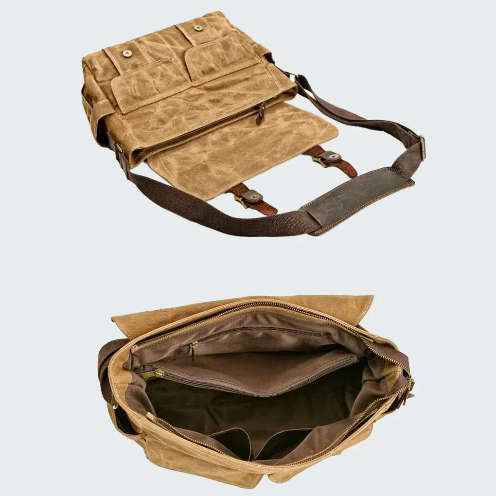 Bolsa Messenger Vintage para Hombres con Acabado de Cera de Aceite