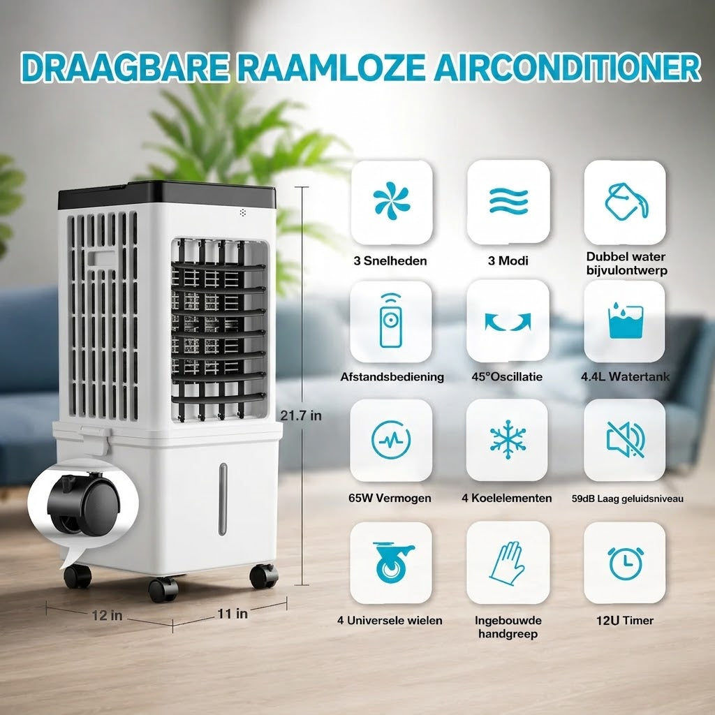 Aire Acondicionado Móvil – tanque de agua de 15L con elementos refrigerantes y 3 velocidades