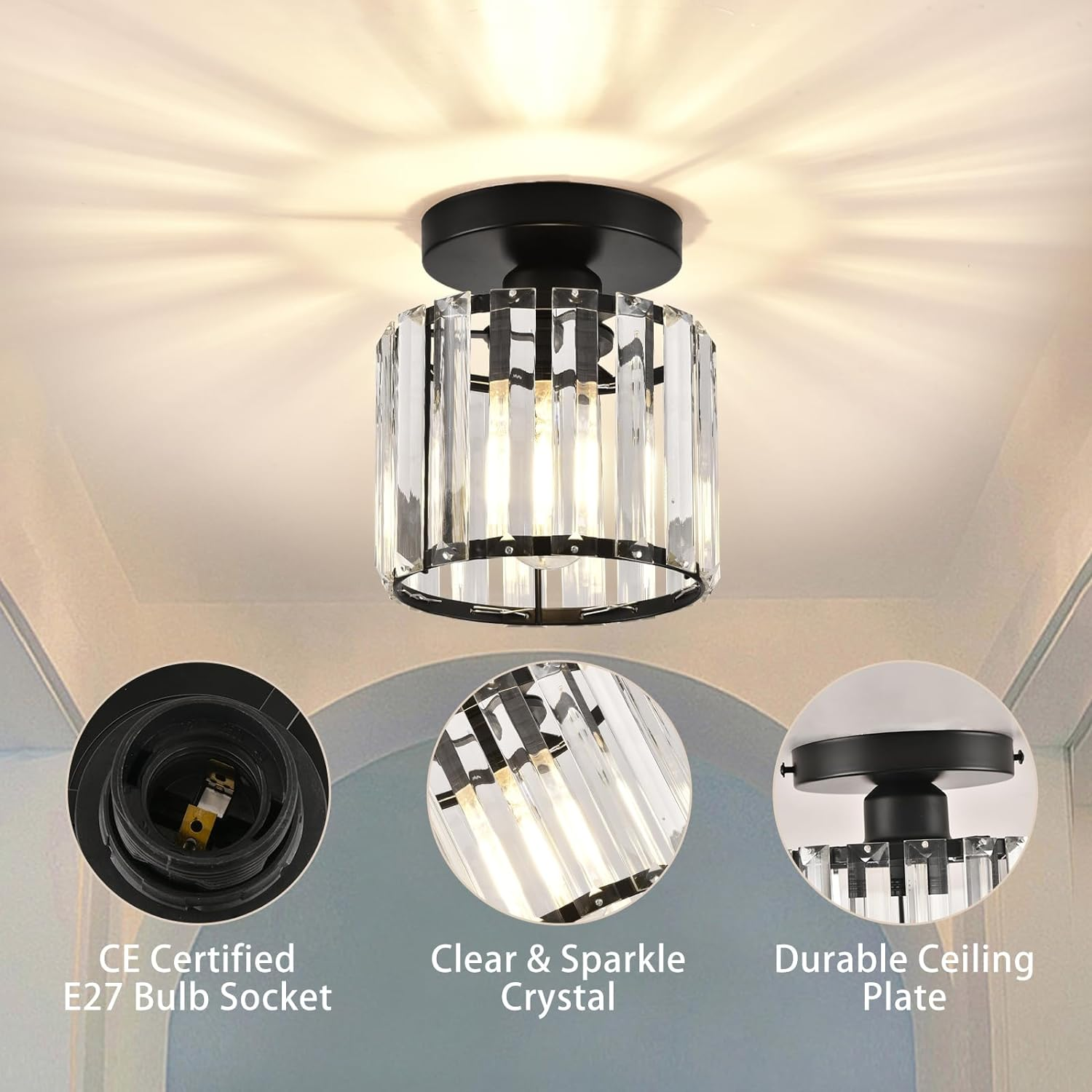 Luz de Techo de Cristal Moderno de Montaje Empotrado Negra para Pasillo