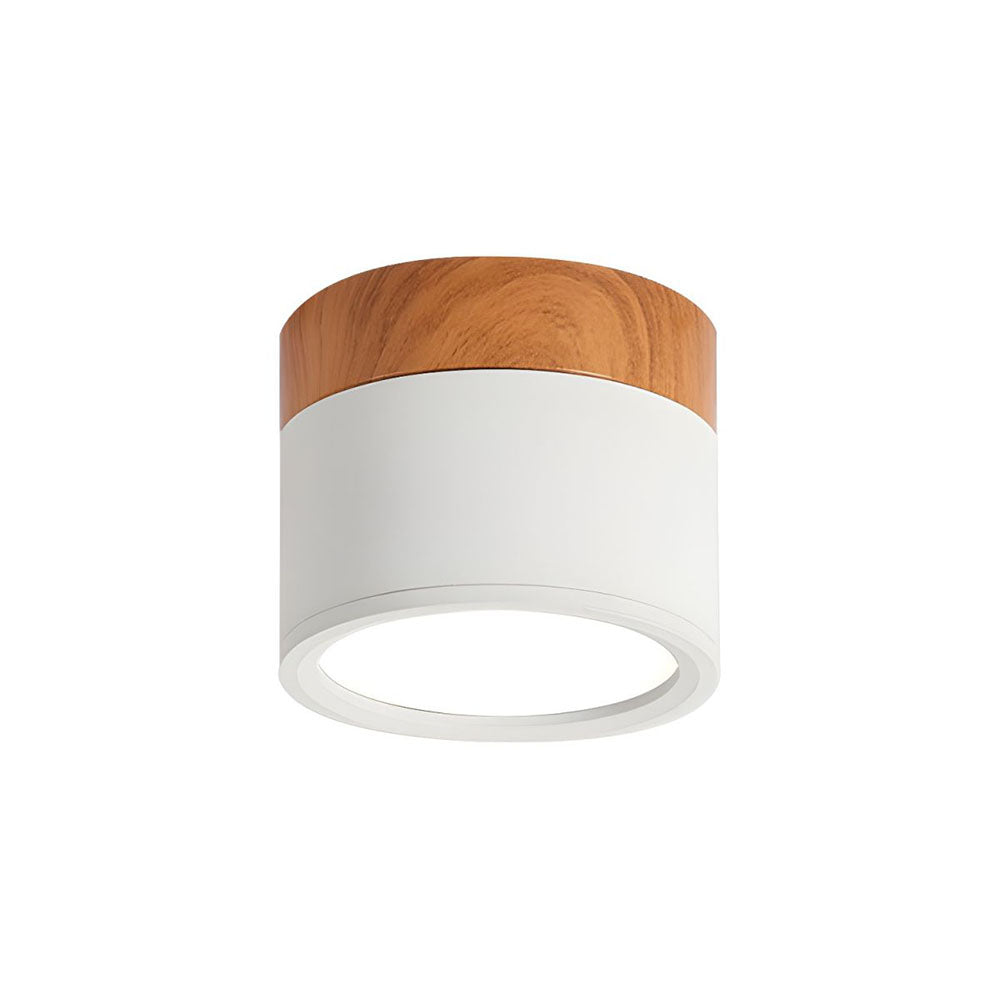 Luz de Techo Cilíndrica Moderna Montada en Superficie de Aluminio y Madera