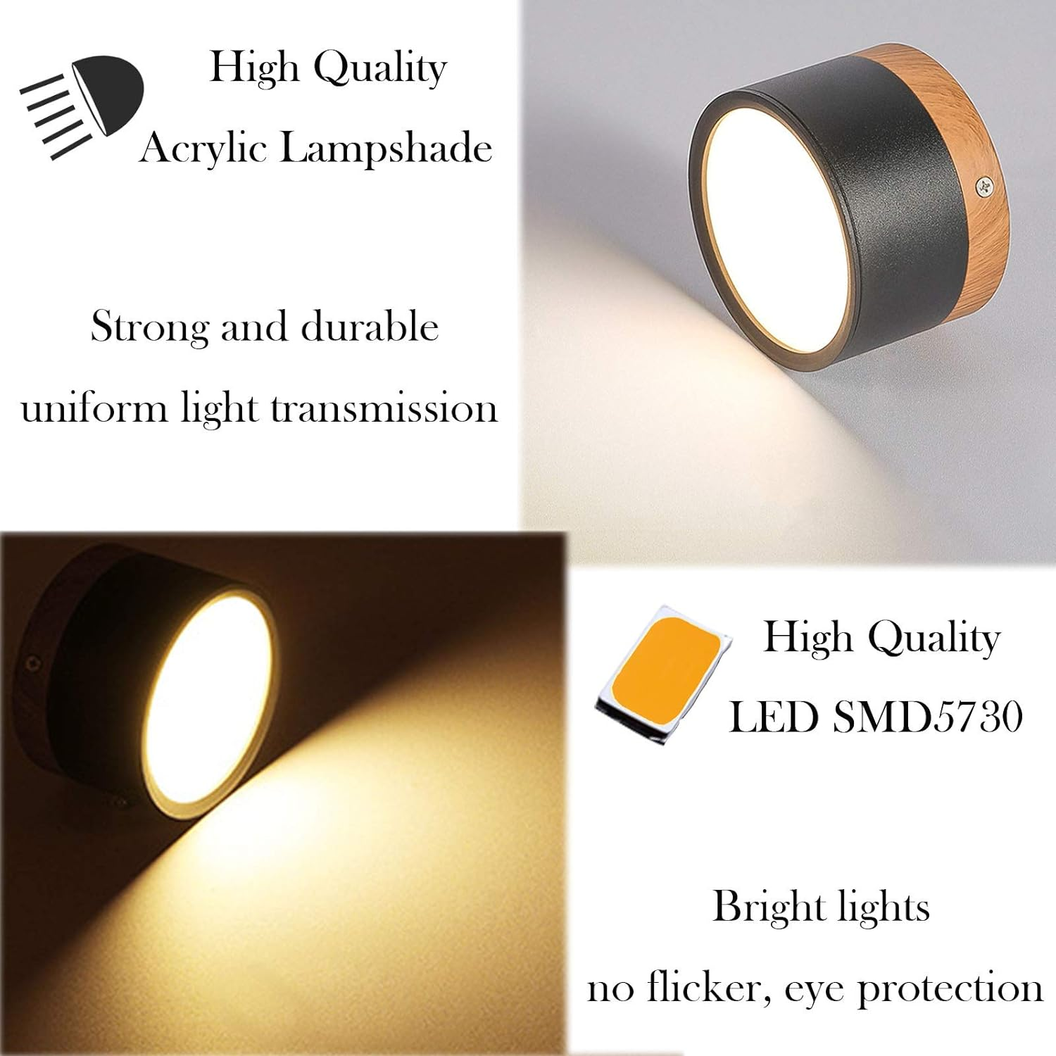 Luz de Techo Cilíndrica Moderna Montada en Superficie de Aluminio y Madera