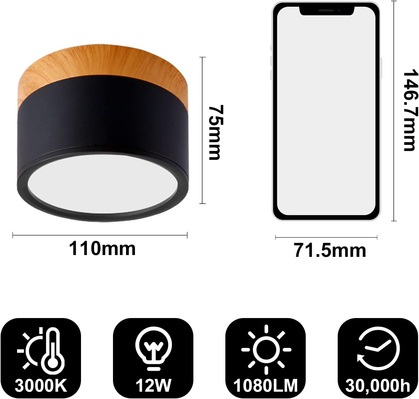 Luz de Techo Cilíndrica Moderna Montada en Superficie de Aluminio y Madera