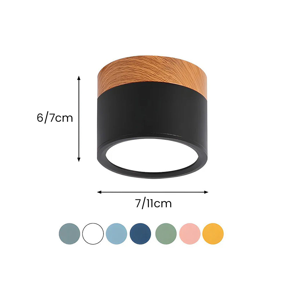 Luz de Techo Cilíndrica Moderna Montada en Superficie de Aluminio y Madera