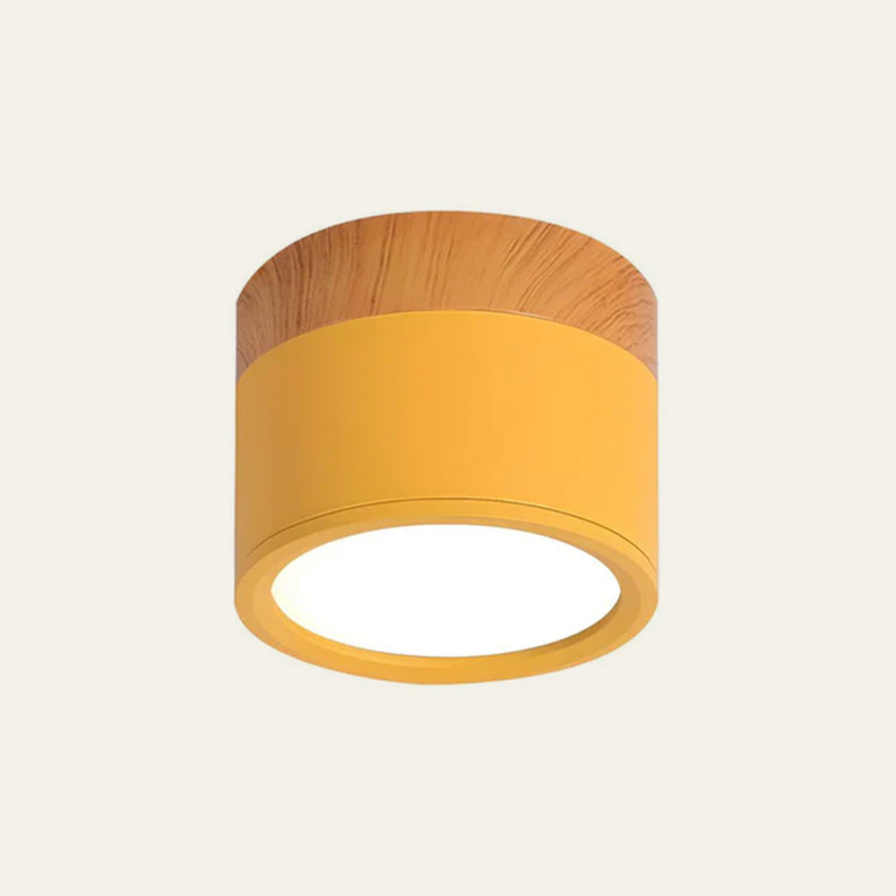 Luz de Techo Cilíndrica Moderna Montada en Superficie de Aluminio y Madera