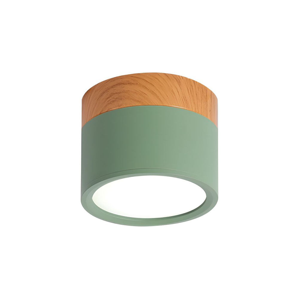 Luz de Techo Cilíndrica Moderna Montada en Superficie de Aluminio y Madera