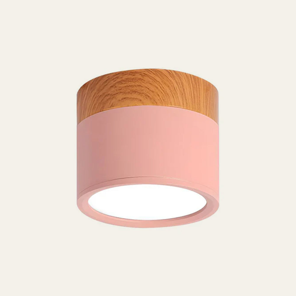Luz de Techo Cilíndrica Moderna Montada en Superficie de Aluminio y Madera