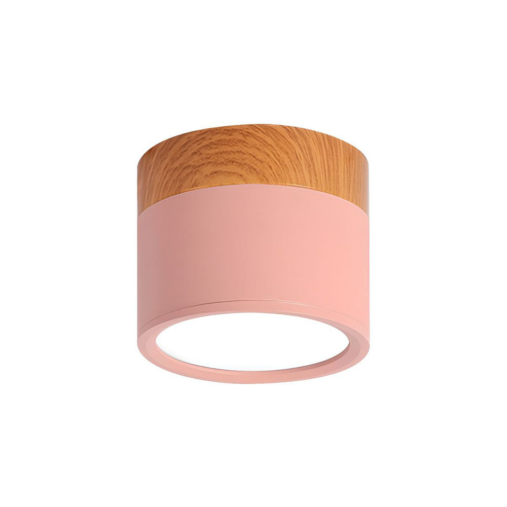 Luz de Techo Cilíndrica Moderna Montada en Superficie de Aluminio y Madera