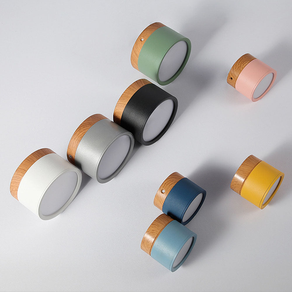 Luz de Techo Cilíndrica Moderna Montada en Superficie de Aluminio y Madera