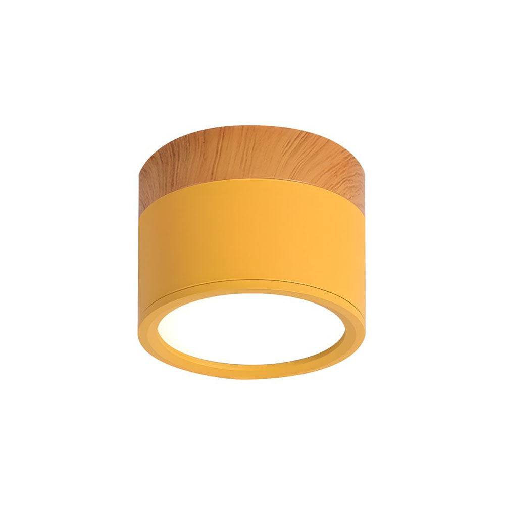 Luz de Techo Cilíndrica Moderna Montada en Superficie de Aluminio y Madera