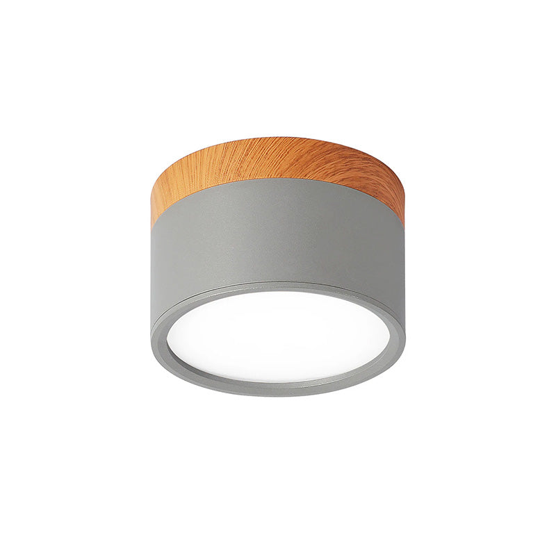 Luz de Techo Cilíndrica Moderna Montada en Superficie de Aluminio y Madera