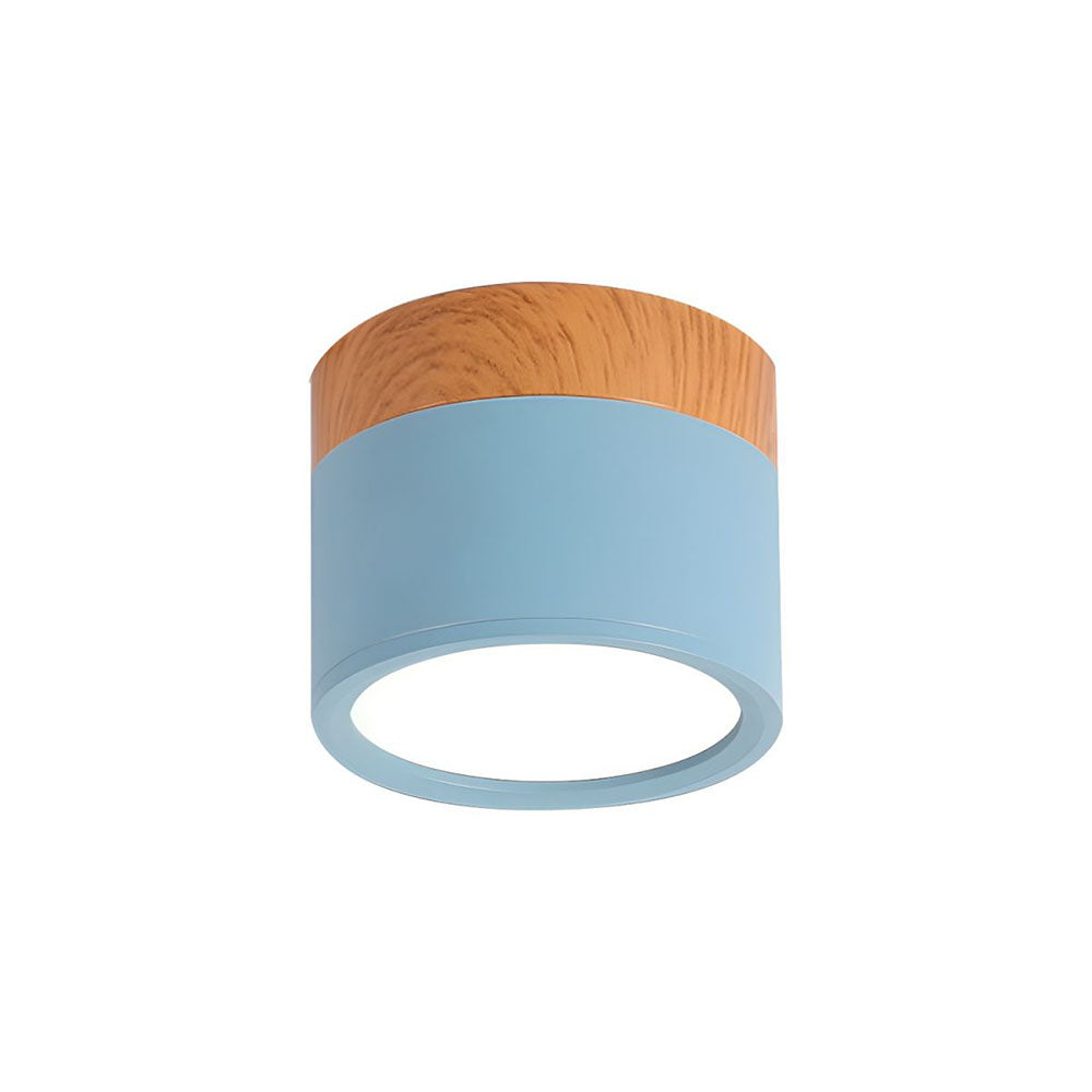 Luz de Techo Cilíndrica Moderna Montada en Superficie de Aluminio y Madera