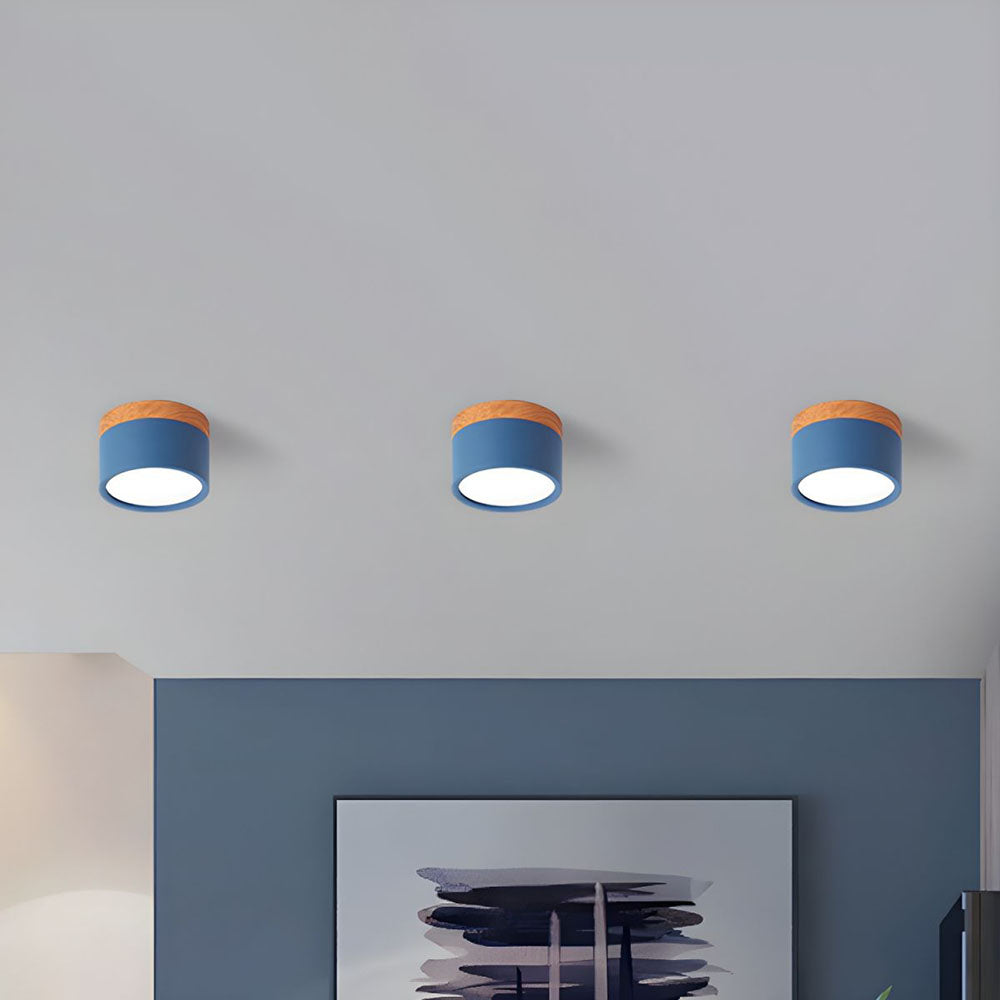 Luz de Techo Cilíndrica Moderna Montada en Superficie de Aluminio y Madera