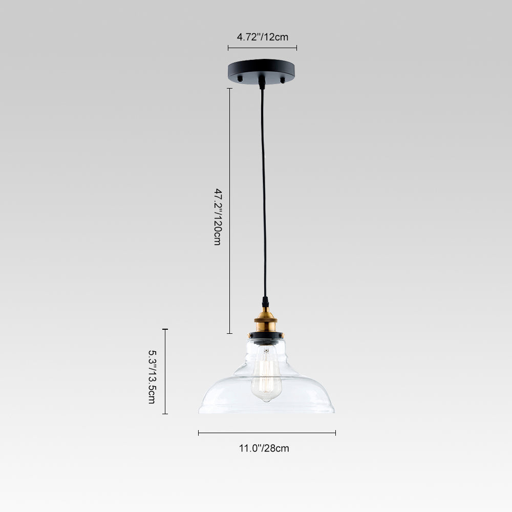 Lámpara Colgante de Cúpula Única de Vidrio Claro Industrial Moderno