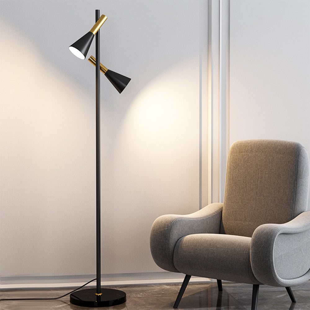 Lámpara de Pie Negra Moderna Ajustable de Doble Cabeza para Iluminación Estilizada