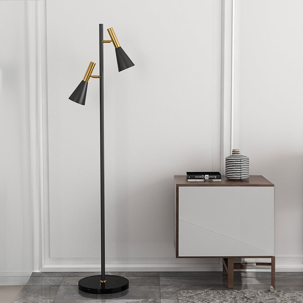 Lámpara de Pie Negra Moderna Ajustable de Doble Cabeza para Iluminación Estilizada