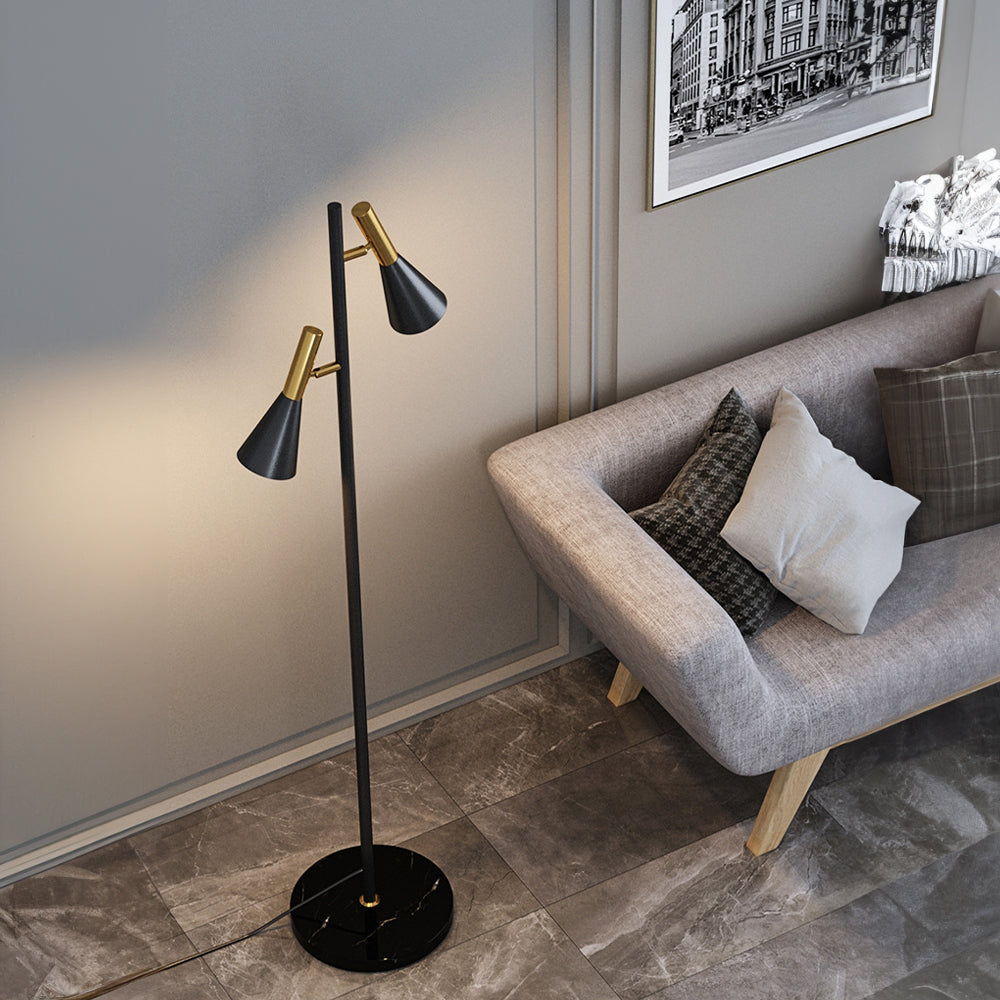 Lámpara de Pie Negra Moderna Ajustable de Doble Cabeza para Iluminación Estilizada