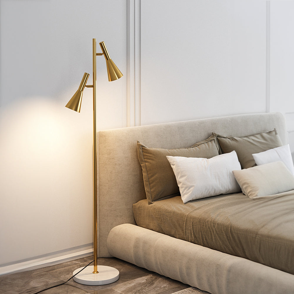 Lámpara de Pie Negra Moderna Ajustable de Doble Cabeza para Iluminación Estilizada