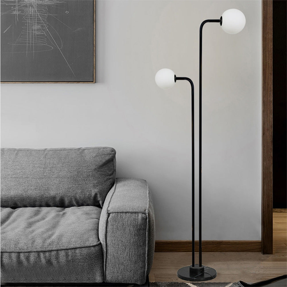 Lámpara de Pie Negra Moderna con Doble Pantalla de Vidrio para Sala de Estar