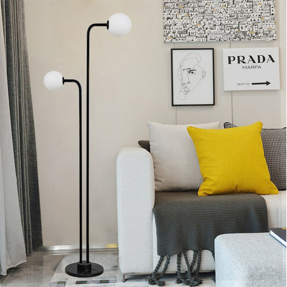 Lámpara de Pie Negra Moderna con Doble Pantalla de Vidrio para Sala de Estar