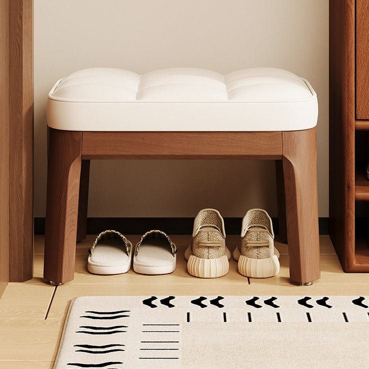Taburete Bajo Moderno Minimalista - Tapizado en Cuero PU y Estructura de Madera Sólida