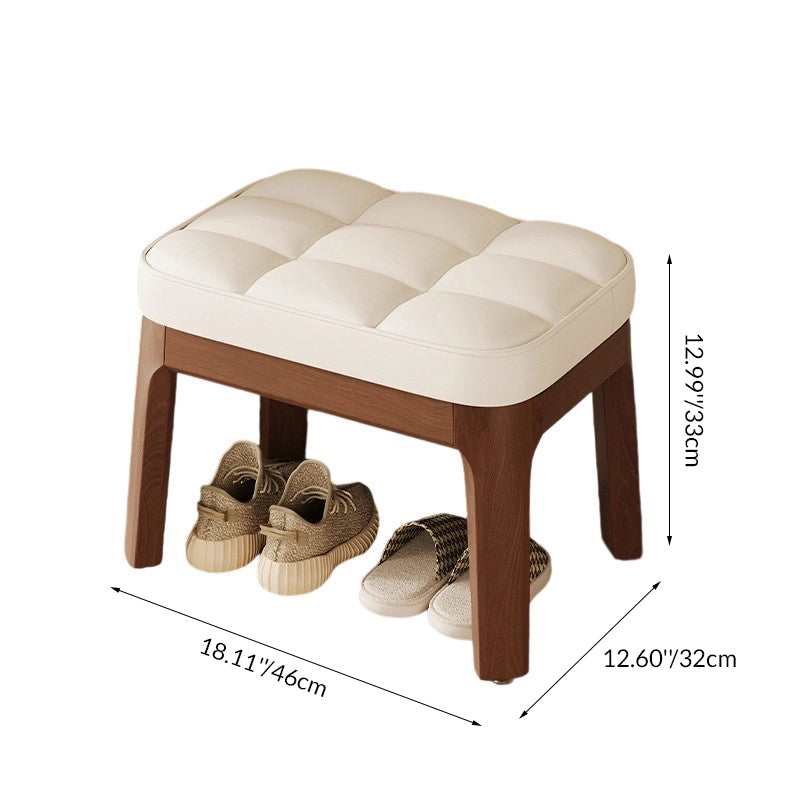 Taburete Bajo Moderno Minimalista - Tapizado en Cuero PU y Estructura de Madera Sólida