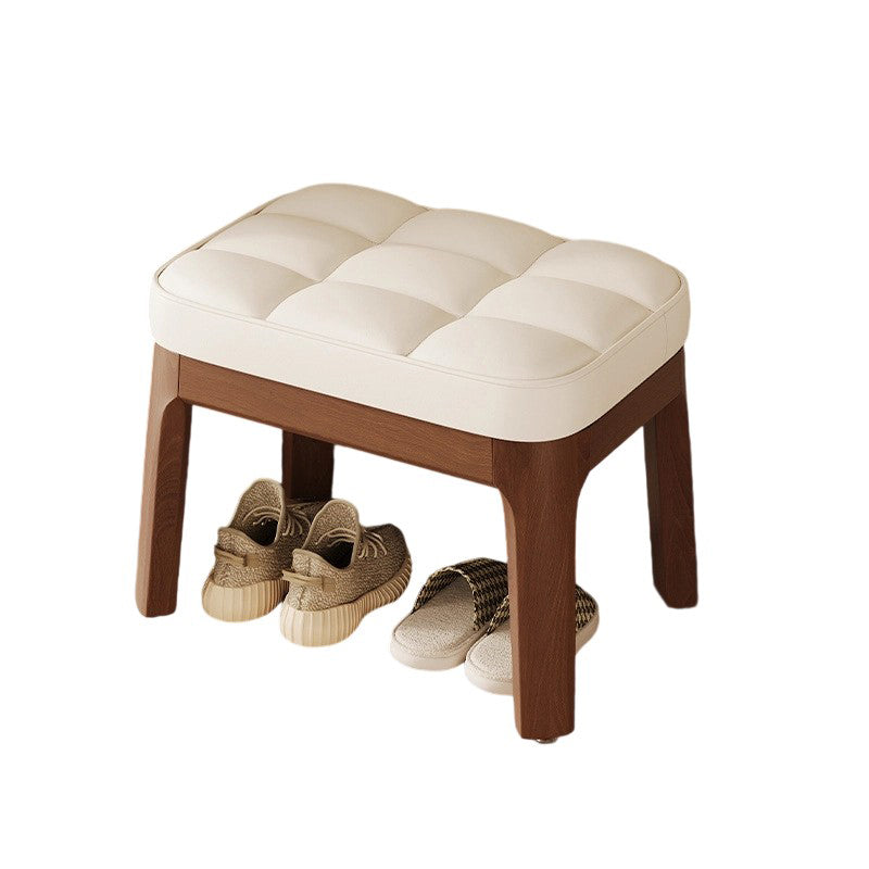 Taburete Bajo Moderno Minimalista - Tapizado en Cuero PU y Estructura de Madera Sólida