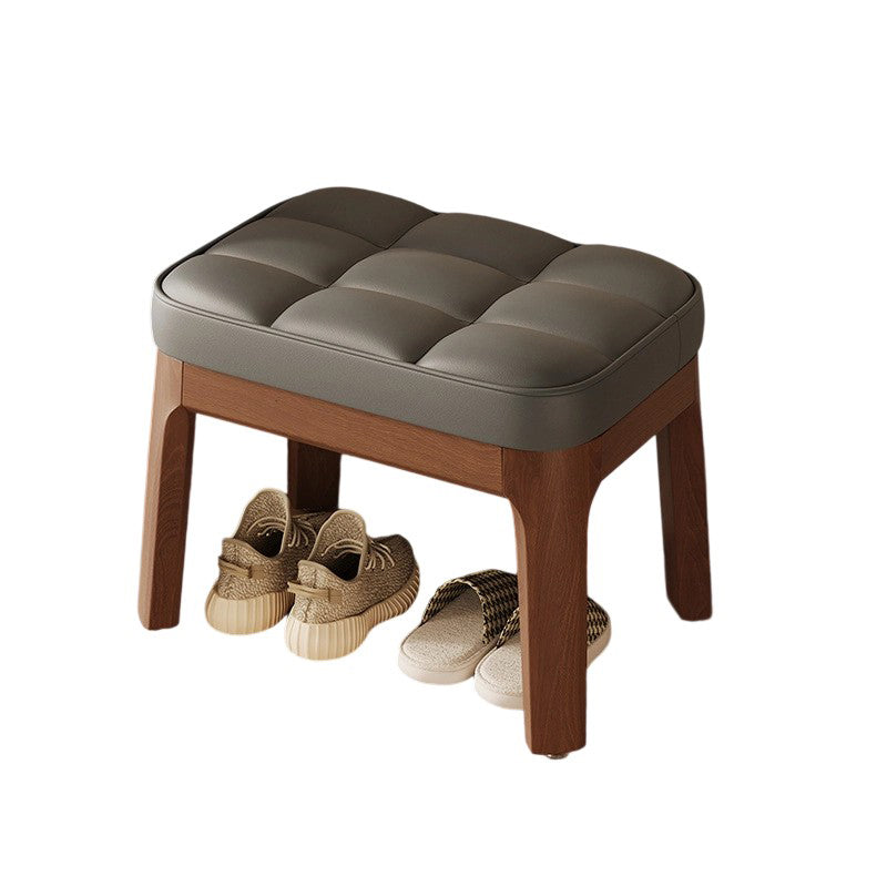 Taburete Bajo Moderno Minimalista - Tapizado en Cuero PU y Estructura de Madera Sólida