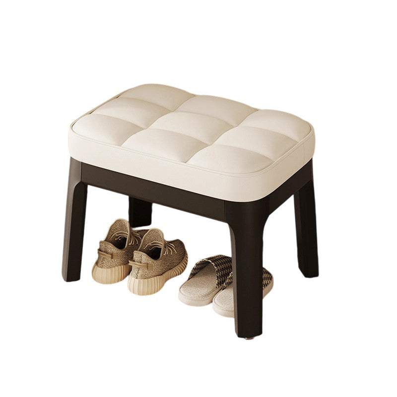 Taburete Bajo Moderno Minimalista - Tapizado en Cuero PU y Estructura de Madera Sólida