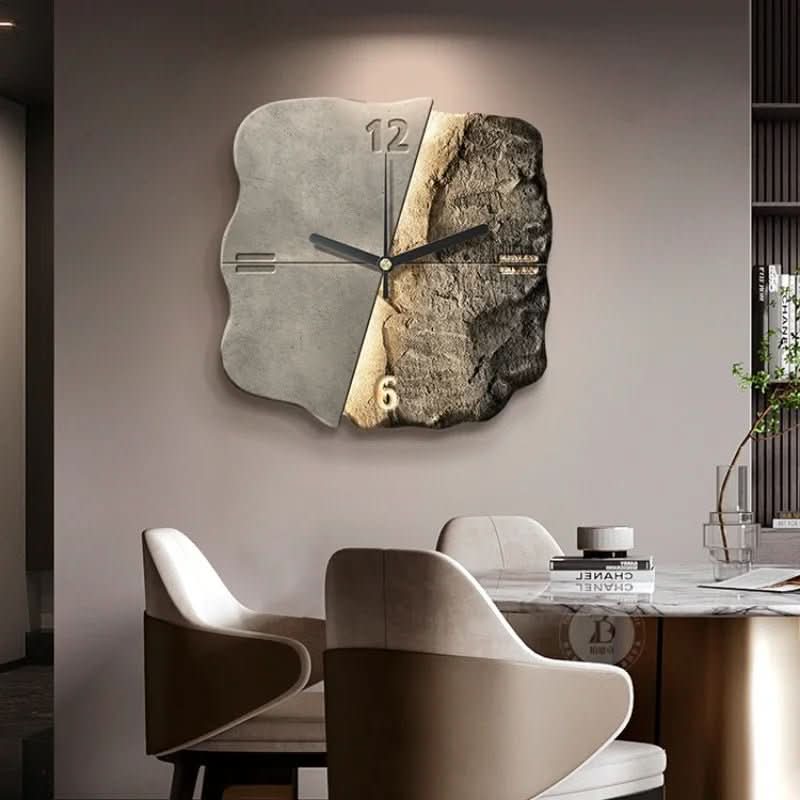 STONEAURA – Horloge murale en grès moderne avec relief 3D et technologie quartz silencieuse