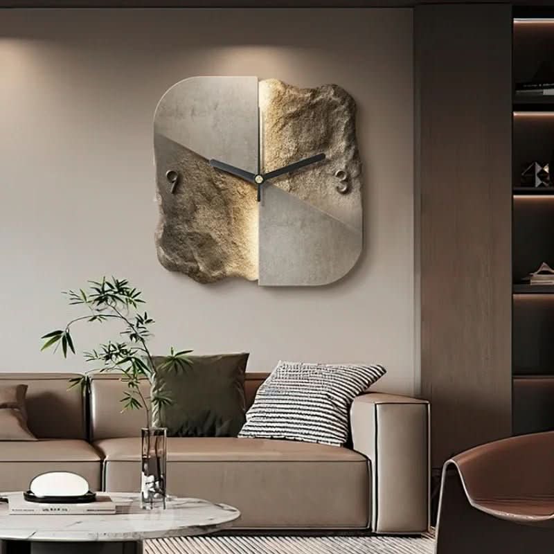 STONEAURA – Horloge murale en grès moderne avec relief 3D et technologie quartz silencieuse