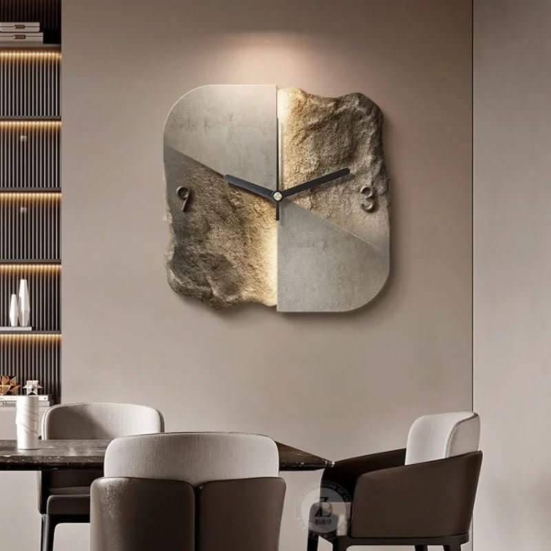 STONEAURA – Horloge murale en grès moderne avec relief 3D et technologie quartz silencieuse