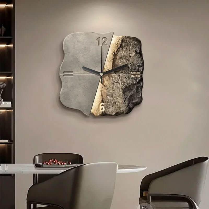 STONEAURA – Horloge murale en grès moderne avec relief 3D et technologie quartz silencieuse
