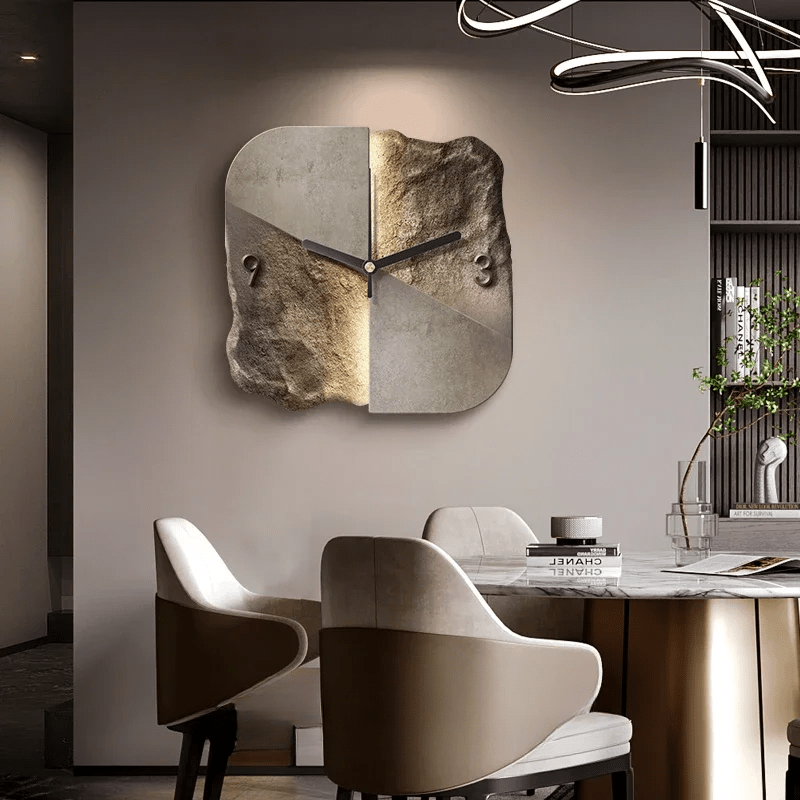 STONEAURA – Horloge murale en grès moderne avec relief 3D et technologie quartz silencieuse