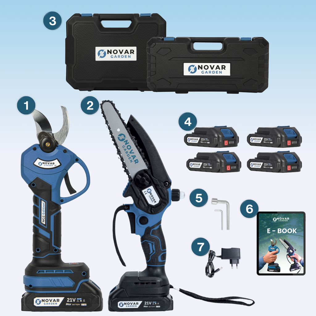 NovarGarden® Tijera sin esfuerzo Pack NG2 - Incl. Estuche & 4 Baterías