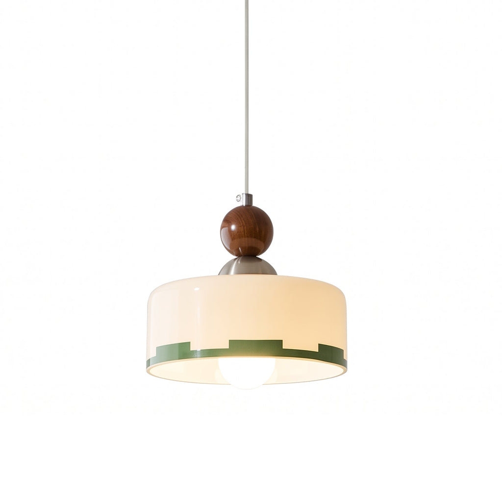 Lámpara Colgante de Vidrio y Madera en Diseño Mid Century
