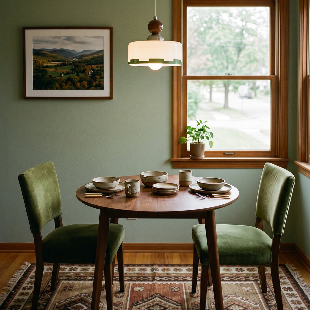 Lámpara Colgante de Vidrio y Madera en Diseño Mid Century