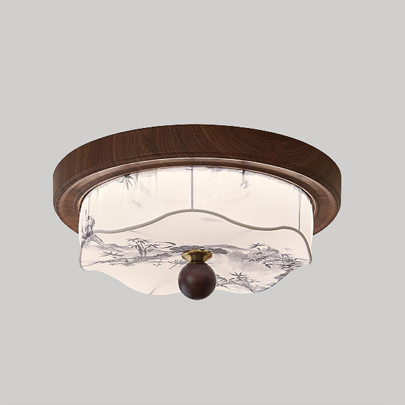 Lámpara de Techo de Madera con Pantalla de Tela y LED