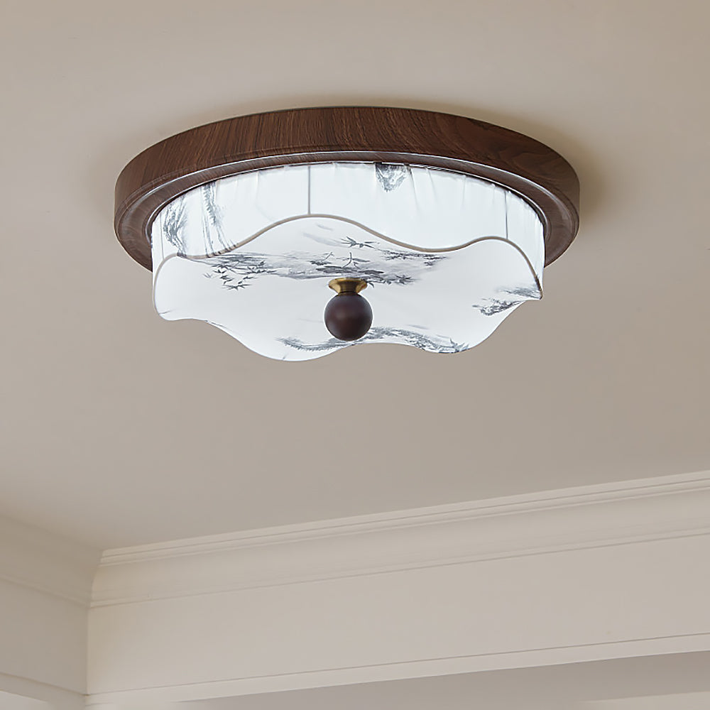 Lámpara de Techo de Madera con Pantalla de Tela y LED