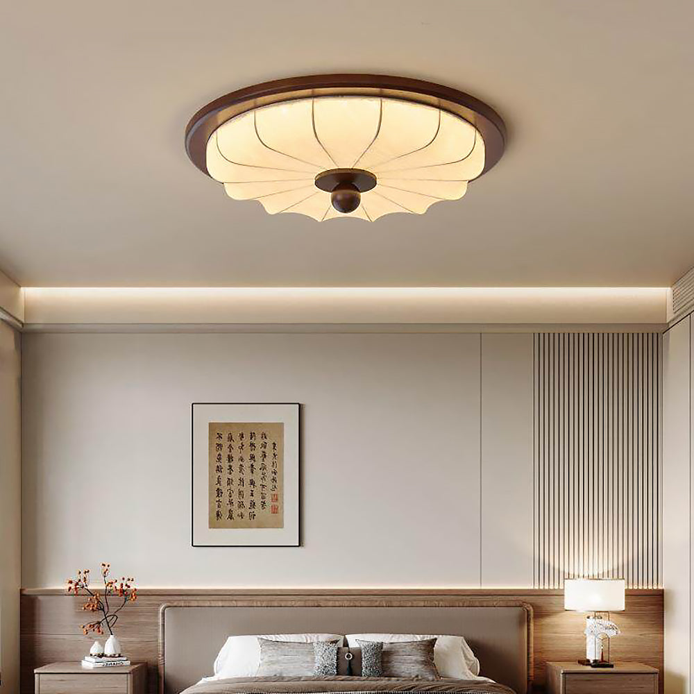 Lámpara de Techo de Tela y Madera con LED Integrado