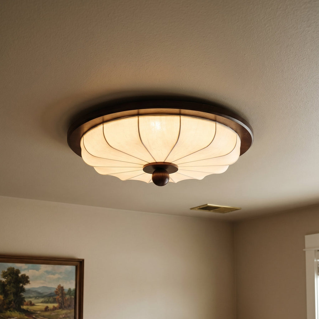 Lámpara de Techo de Tela y Madera con LED Integrado