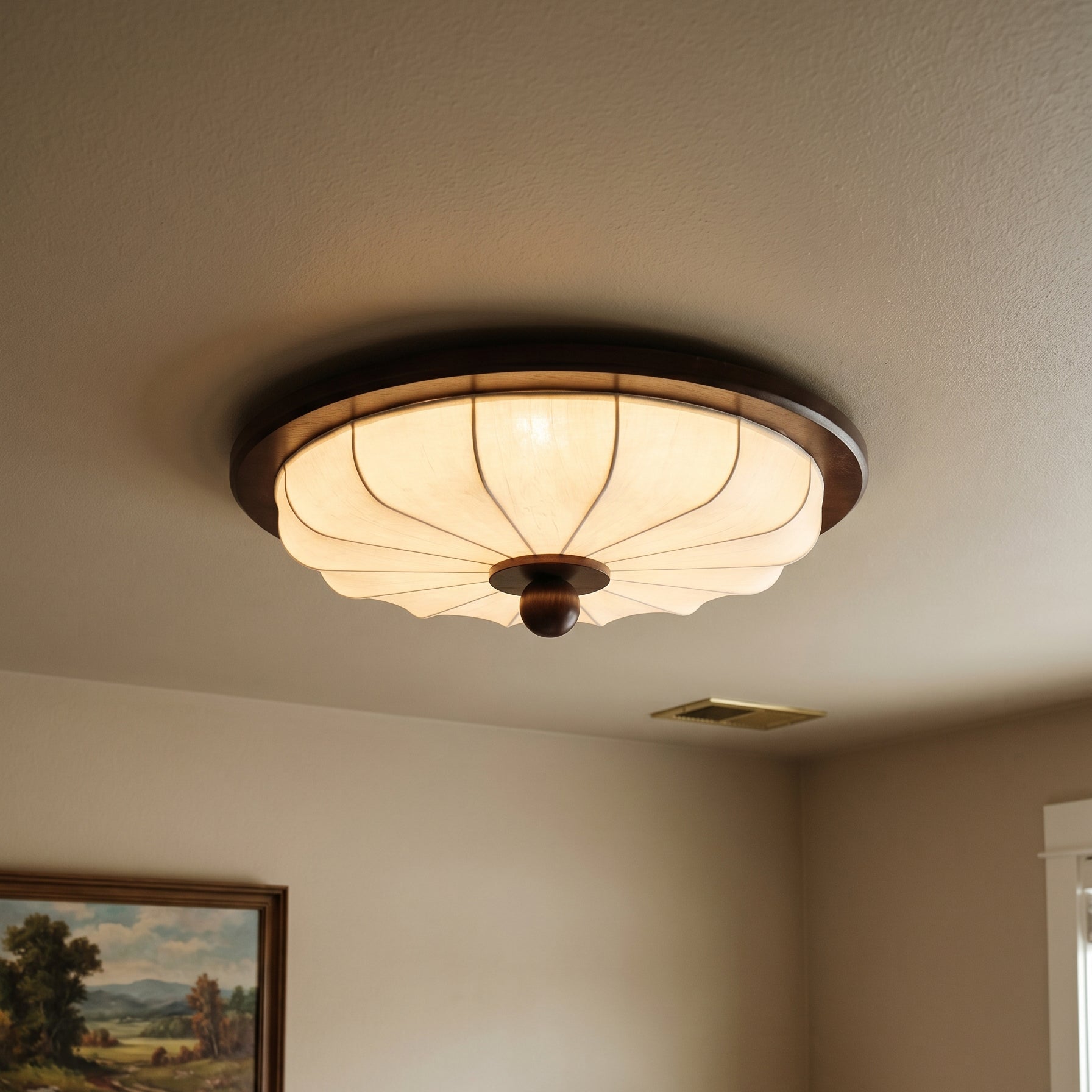 Lámpara de Techo de Tela y Madera con LED Integrado