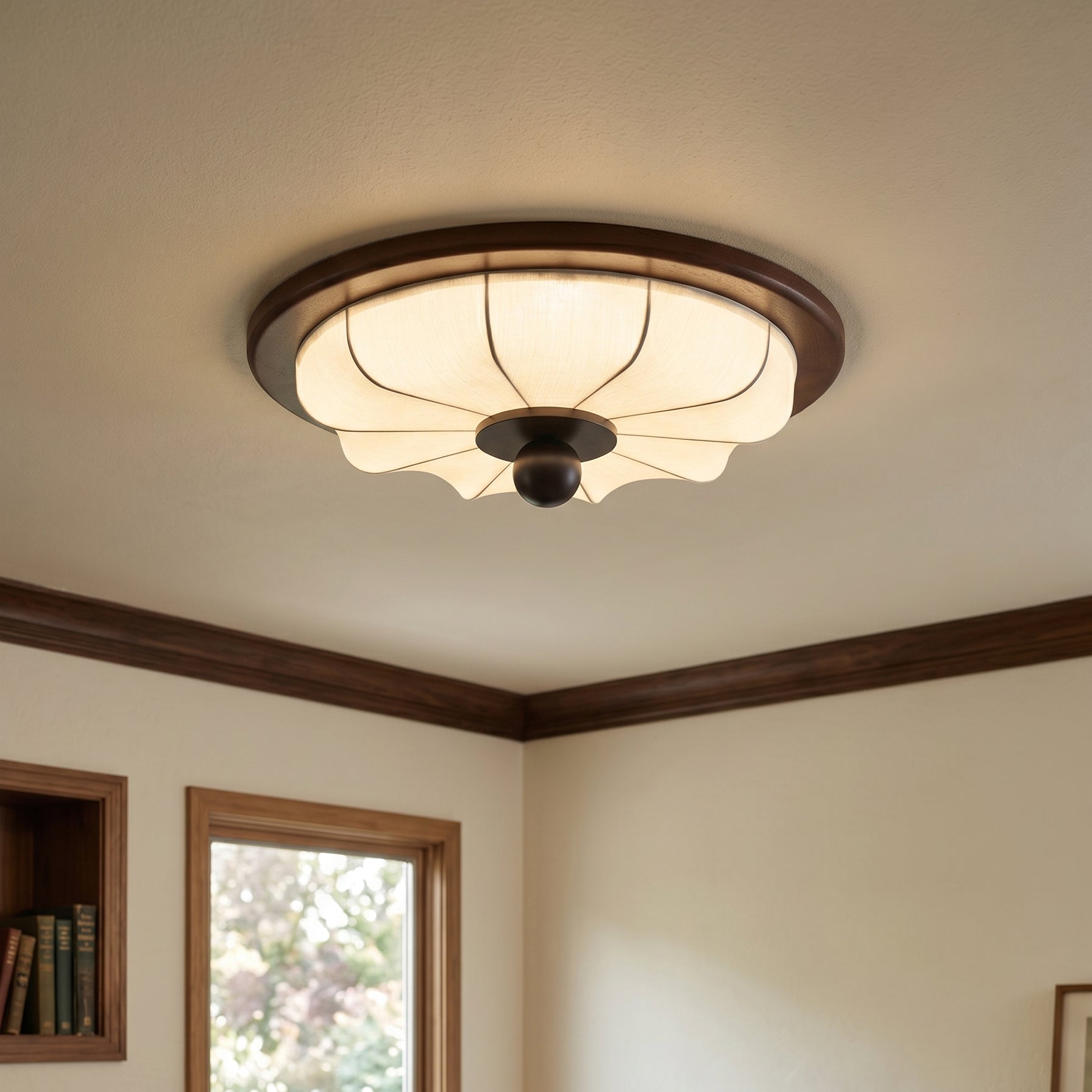 Lámpara de Techo de Tela y Madera con LED Integrado