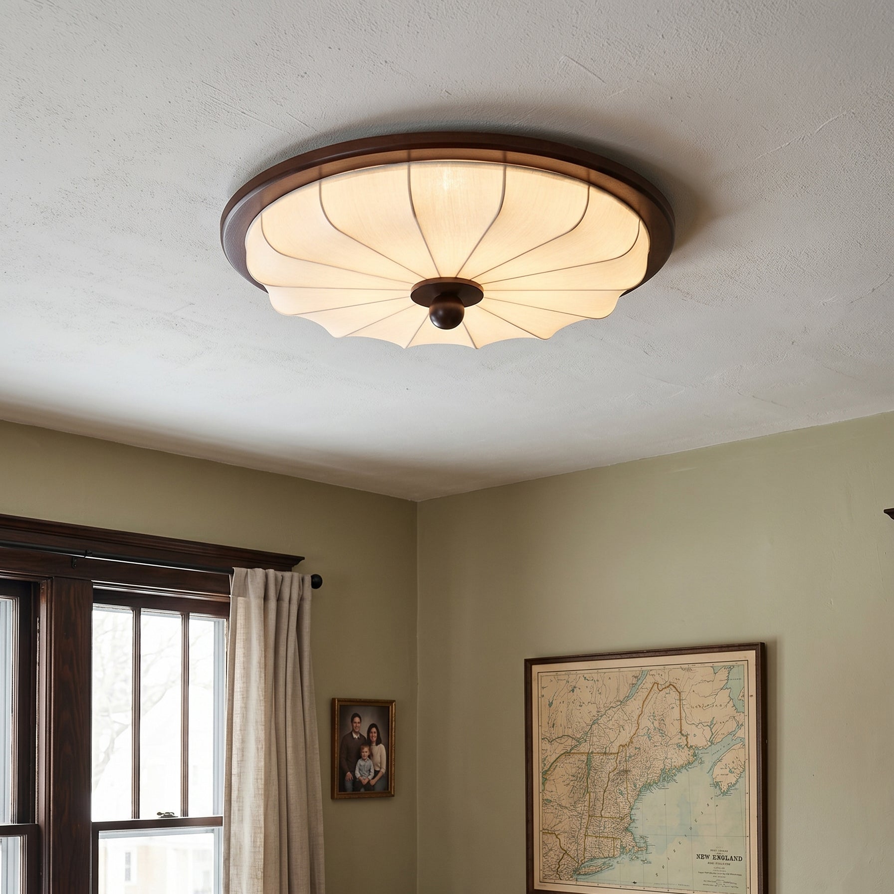 Lámpara de Techo de Tela y Madera con LED Integrado