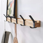 Perchero de pared Nordivo con ganchos dobles móviles | Diseño escandinavo | Madera y aluminio | Ahorra espacio y moderno